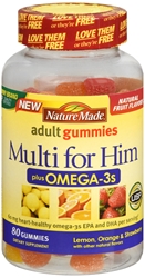 Nature Made Multi for Him + Omega-3 Adult Gummies w. 60 mg of Epa and DHA Omega 3 Value Size 80 Ct 