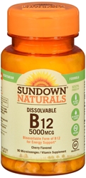Sundown Naturals Methylcobalamin B12 5000 MCG, 90 Microlozenges Each 