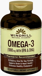 Windmill Omega 3 180 Softgels EPA and DHA Fish Oil Concentrate 1,000 MGs 