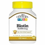 21st Century Biotin Tablets, 10,000 mcg, 120 Count 