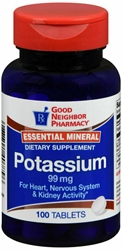 GNP POTASSIUM 99 MG TAB 100 CT 