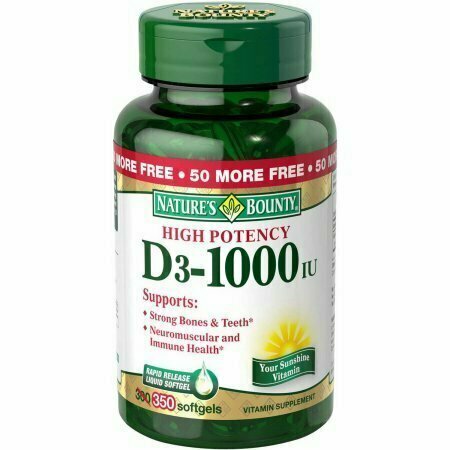 Natures Bounty D3-1000 IU Vitamin Supplement Softgels, 350 count 