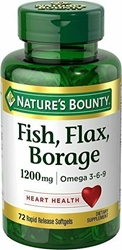 Natures Bounty Fish, Flax, Borage 1200 mg Omega 3-6-9, 72 Softgels 