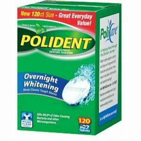 Polident Overnight Whitening, Antibacterial Denture Cleanser, Triple Mint Freshness 120 each 