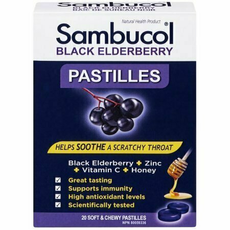 Sambucol Black Elderberry Pastilles Original Formula + Vitamin C + Zinc 20 each 