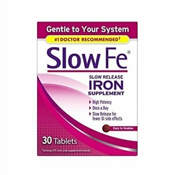 Slow Fe Iron Supplement Tablets for Iron Deficiency, Slow Release, High Potency, 30 count 