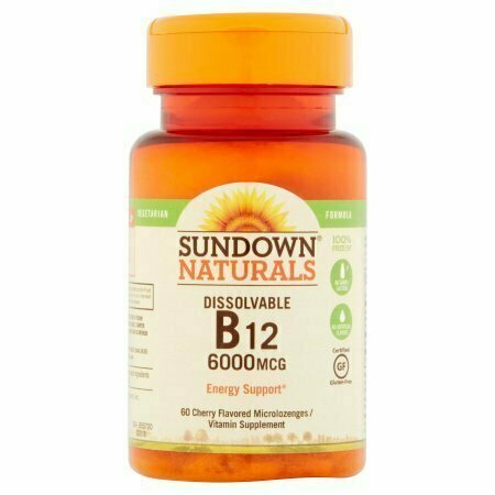 Sundown Naturals Super Potency Sublingual B12 Vitamin Supplement Tablets, 6000mcg, 30 count 